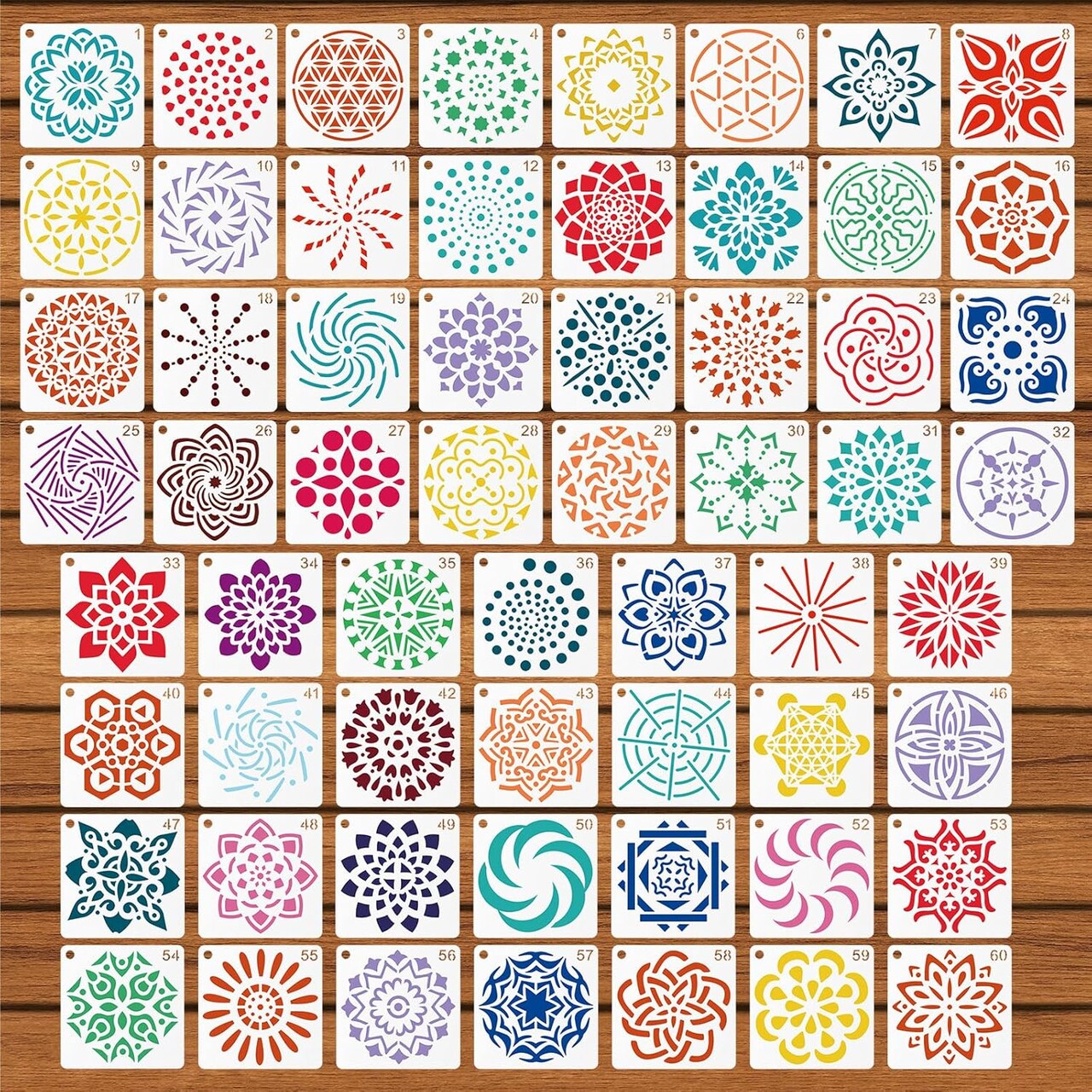 60PCS Mini Mandala Stencils Set – 2x2 Inch Reusable PET Mandala Dotting Templates for Rock Painting, Wood, Fabric, Canvas & DIY Craft Projects